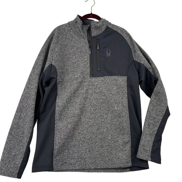 Spyder Half Zip Sweater Jacket Mens XL Gray Black Gait Knit Pullover Fleece Line - Picture 1 of 13